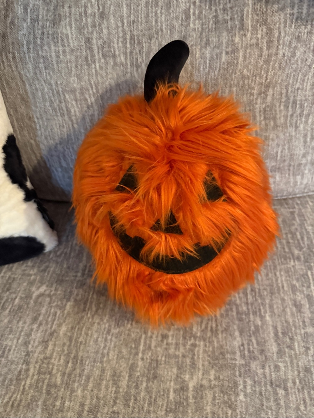 Cupcakes and Cashmere Orange Fuzzy Pumpkin Halloween Throw Pillow